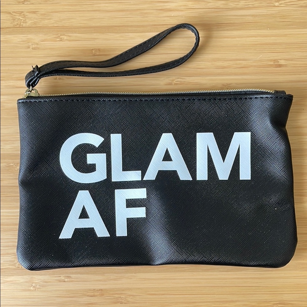 Ipsy Bag - Black Wristlet with White 'GLAM AF' Print